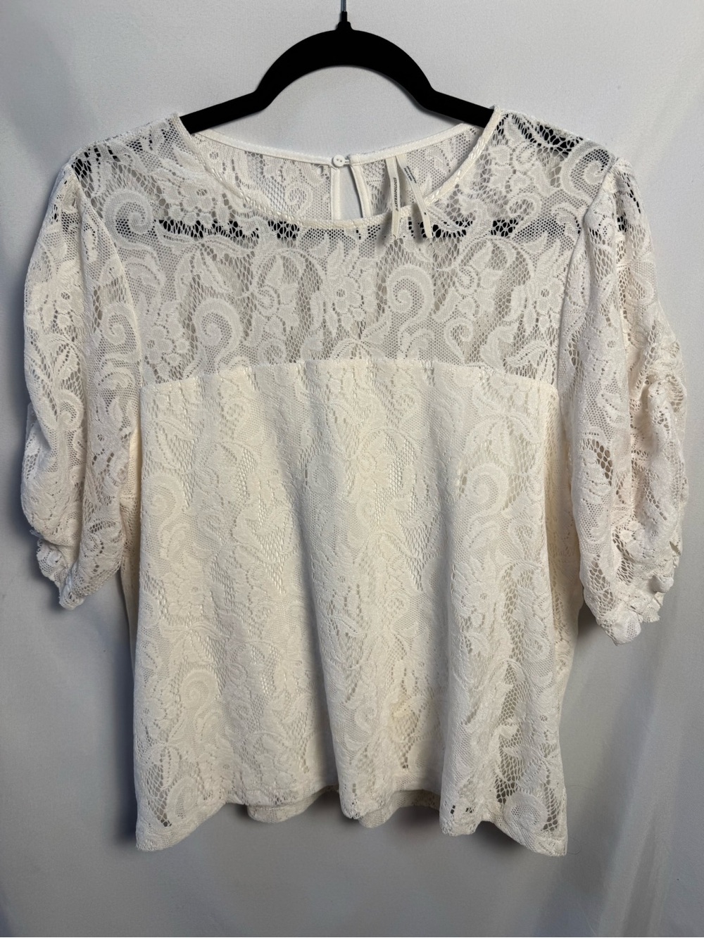 Anthropologie Ivory Floral Lace Puff Sleeve Blouse Top Medium M
